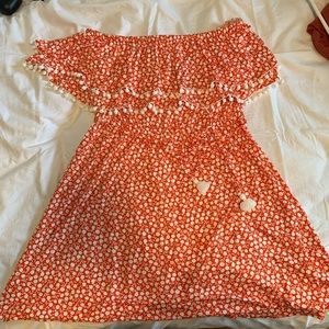 LOFT off the shoulder dress orange floral Large